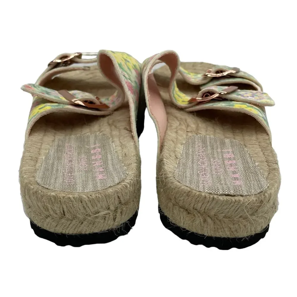LoveShackFancy x Manebí Nordic Floral Leather Espadrille Slides - Rainbow Skies